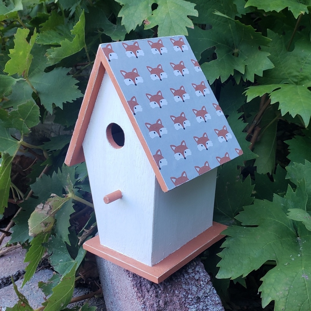 2 for $18 Birdhouse with fox print decoupage roof